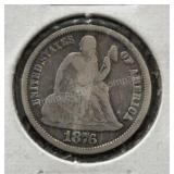 1876 CC Seated Liberty Dime