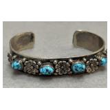 Sterling Flower/Turquoise Bracelet