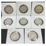 8x Pre 1964 Jefferson Nickels