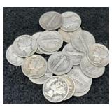 Group of 20 Silver Mercury Dimes