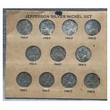 Jefferson Silver Nickel War Set 1942P - 1945S