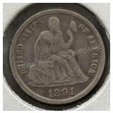 1891 S Seated Liberty Dime