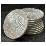 10x Indian Head 1 Troy Oz Silver Rounds