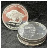 5x 2013 1 Troy Oz Silver Buffalo Rounds
