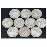 10x Walking Liberty Silver Half Dollars