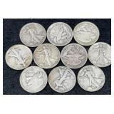 10x Walking Liberty Silver Half Dollars
