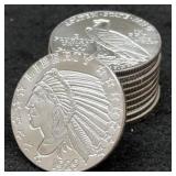 10x Silver 1 Troy Oz Indian Head Rounds