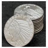 10x Silver 1 Troy Oz Indian Head Rounds