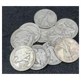 10x Walking Liberty Silver Half Dollars
