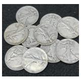 10x Walking Liberty Silver Half Dollars