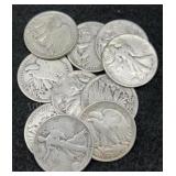 10x Walking Liberty Silver Half Dollars