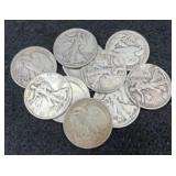 10x Walking Liberty Silver Half Dollars