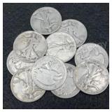 10x Walking Liberty Silver Half Dollars