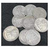 10x Walking Liberty Silver Half Dollars
