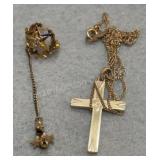 10K Gold Cross Necklace - 2.92g total - Star Pin