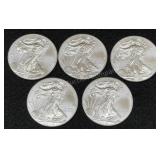 5x 2013 Walking Liberty Silver Dollars