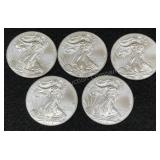 5x 2013 Walking Liberty Silver Dollars