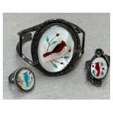 Sterling Cardinal Cuff and Ring