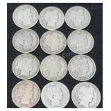 12x Silver Barber Half Dollars