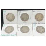 6x Barber Silver Half Dollars