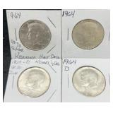 4x 1964 Kennedy Silver Half Dollars