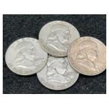 4x Franklin Silver Half Dollar