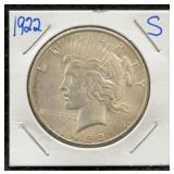 1922 S Silver Peace Dollar