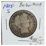 1915 - S Barber Silver Half Dollar