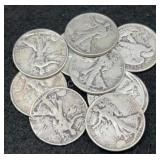 10x Walking Liberty Silver Half Dollars