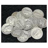 Group of 18 Mercury Silver Dimes