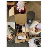 Box Lot Christmas Decor, Towels, Coffee Pot