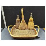 Rattan basket and brooms