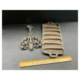 Cast iron cornbread pan and trivet