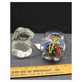 Paperweight and glass rabbit