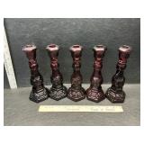 5 Avon red candle stick bottles