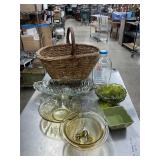 Basket with miscellaneous glassware
