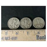 3 walking Liberty silver half dollars
