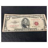 Red seal 5 dollar bill