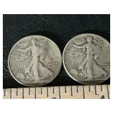 2 walking Liberty silver half dollars