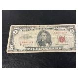 Red seal 5 dollar bill