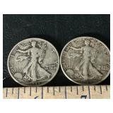 2 walking Liberty silver half dollars