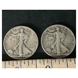 2 walking Liberty half dollars