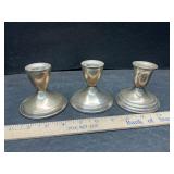3 weighted sterling silver candle stands