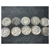 10 Eisenhower silver dimes