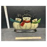 Metal snowmen candle holder