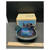 Carnival glass hen-on-nest
