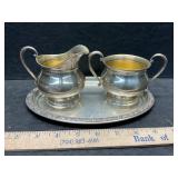 355 grams sterling silver plate,cream and sugar