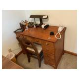 Desk, chair and contents