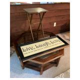 2 tables and sign