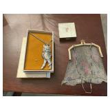 Vintage chain mail purse,compact and necklace